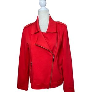 Caroline Belle Red Knit Zippered Motorcycle Jacket Size Large